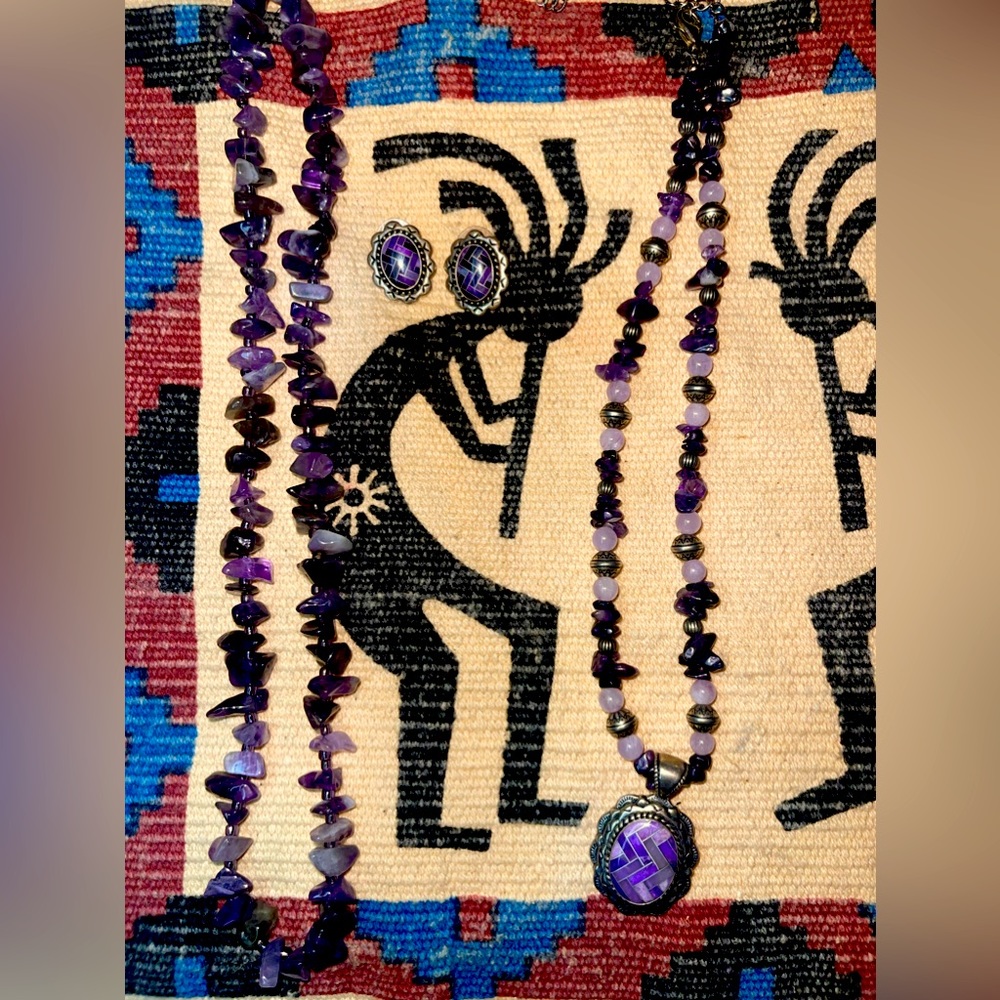 Carolyn pollack amethyst jewelry set2 necklaces and a pair of earrings